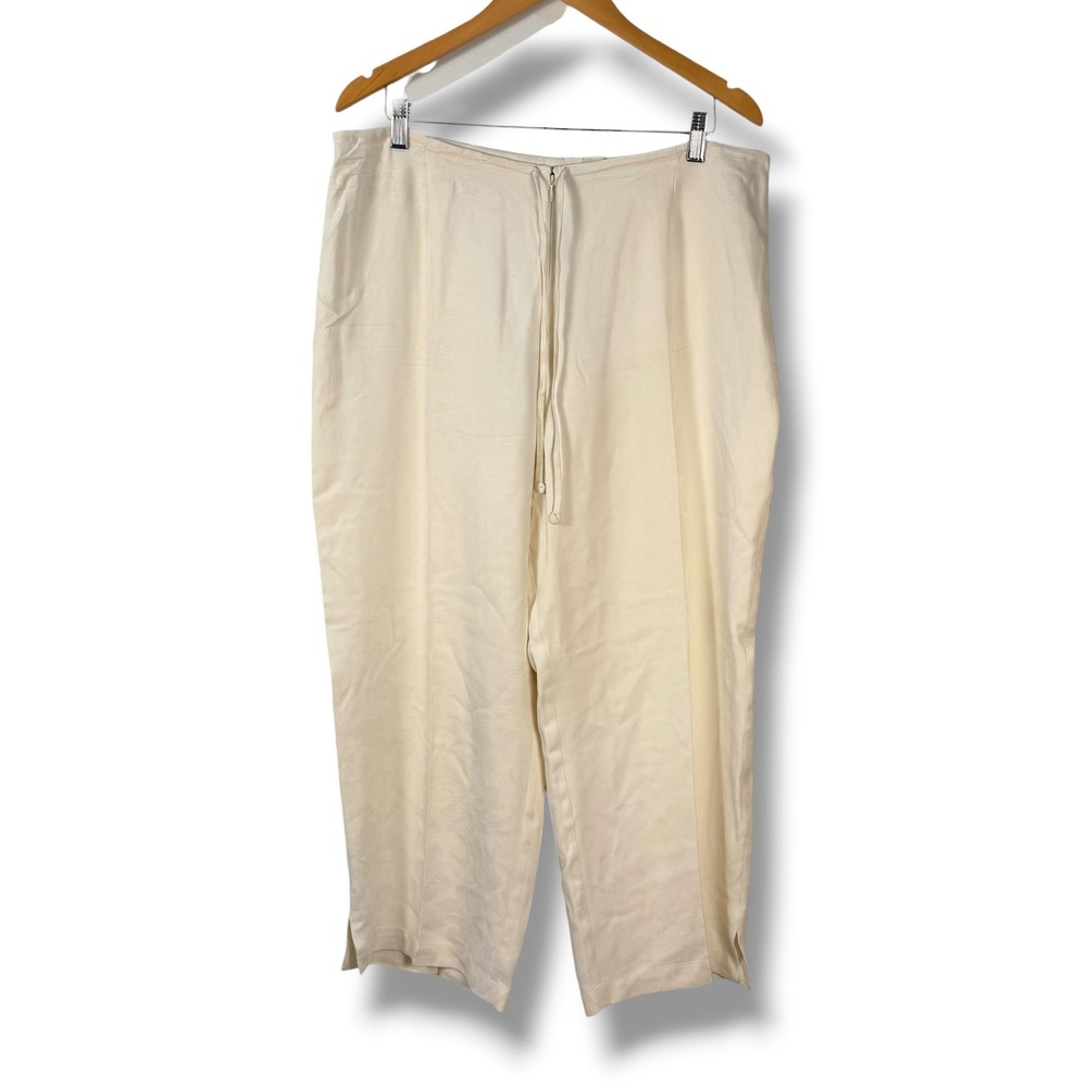 Tommy Bahama Cropped Pant Women 14 Cream Silk Floral Jacquard Relaxed Fit Resort - Picture 5 of 12